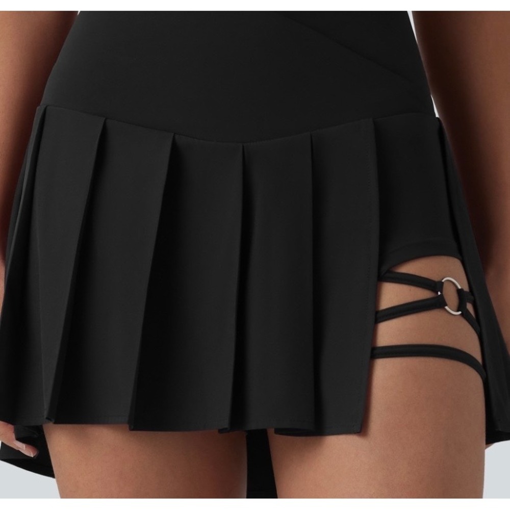 Halara Black Breezeful Pleated Skort High Waisted Strappy Cutout Mini Skirt XL